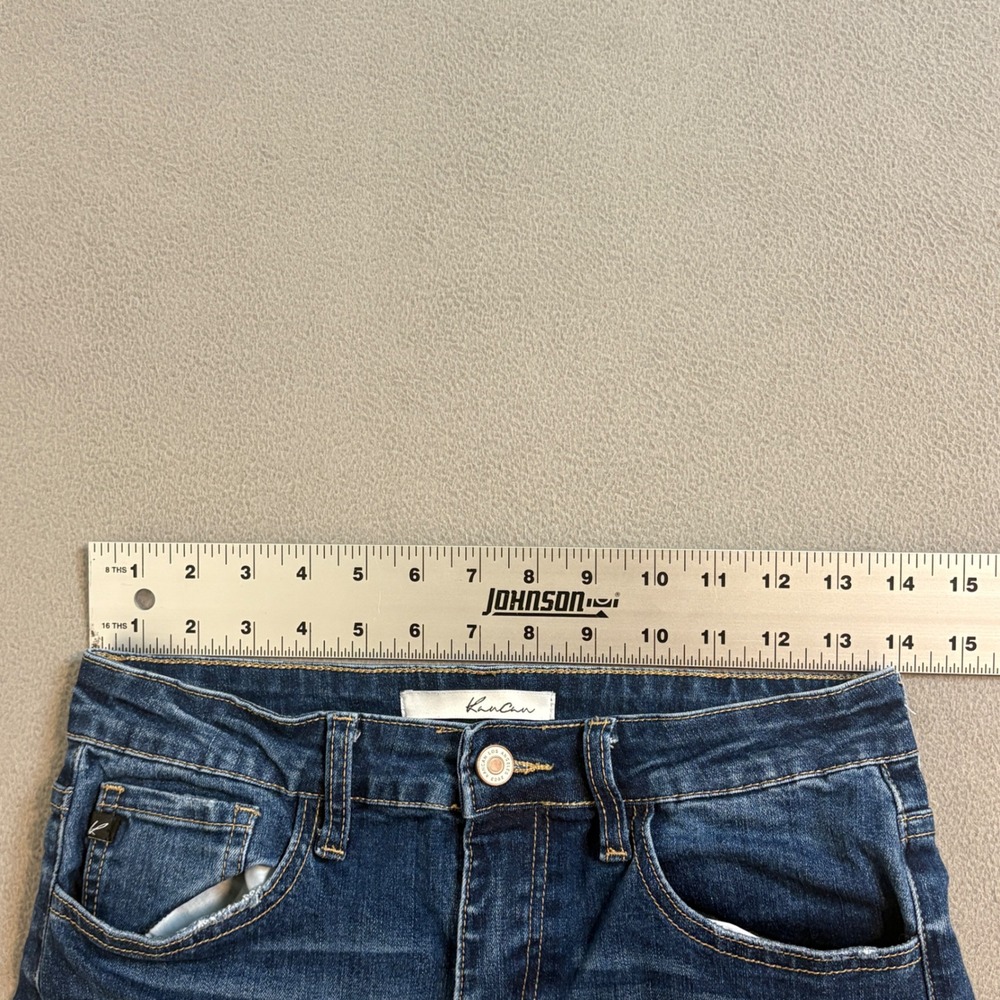KanCan Los Angeles Distressed Frayed Hem Denim Shorts Dark Wash Size 27 W7 - Picture 7 of 9